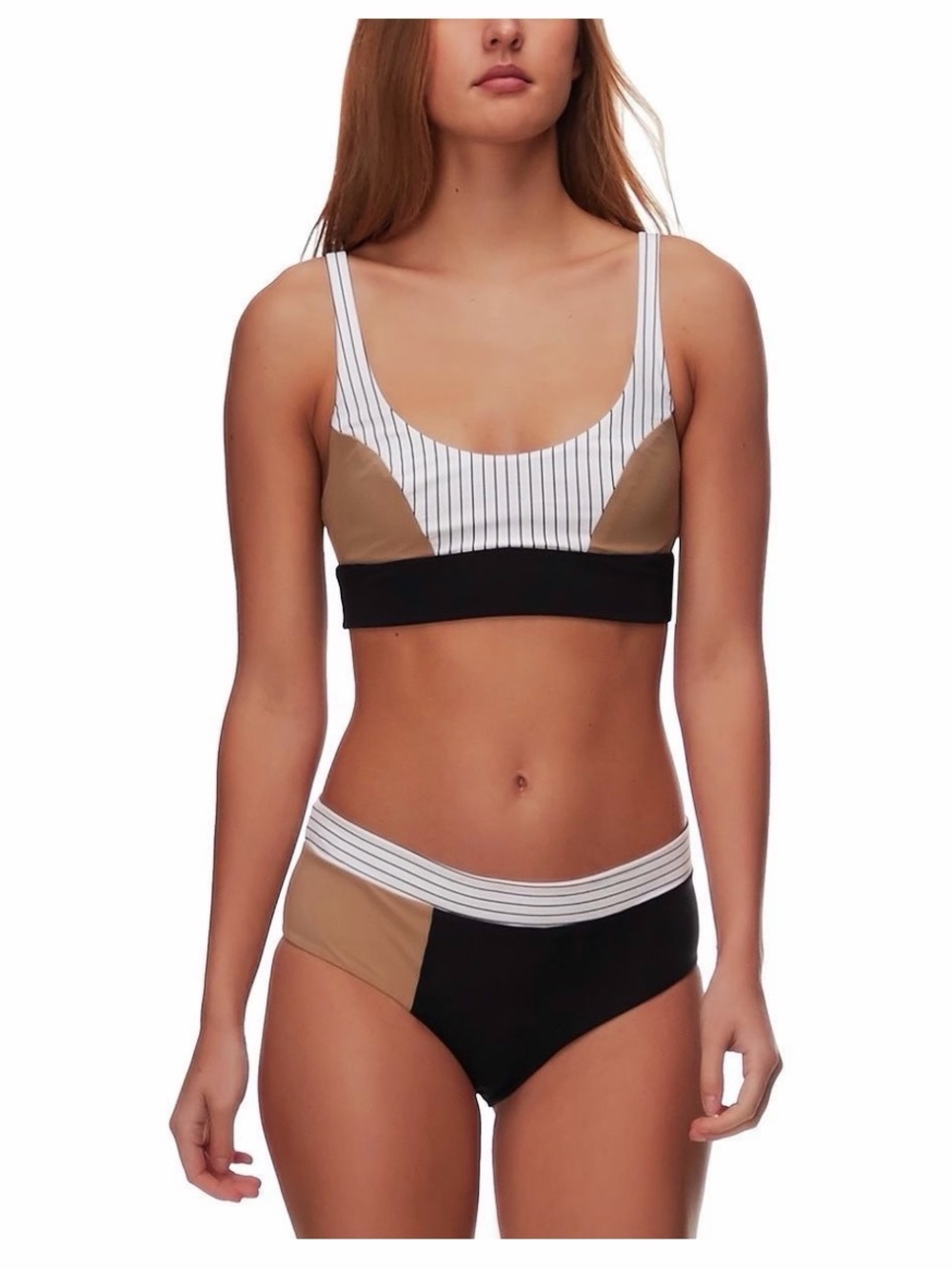 Boys + Arrows Black, only bottom - White & Tan Colorblock Scoop Bikini